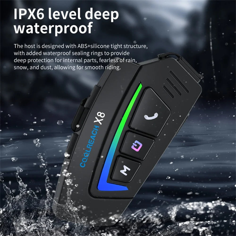 COOLREACH X8 Motorcycle Helmet Bluetooth-Compatible Headset Wireless Riding Waterproof Earphones with RGB Light - Hard Mic - 3