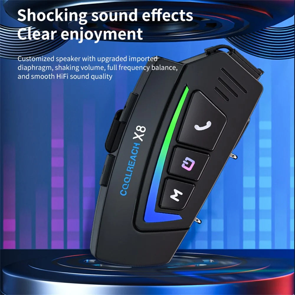 COOLREACH X8 Motorcycle Helmet Bluetooth-Compatible Headset Wireless Riding Waterproof Earphones with RGB Light - Hard Mic - 4