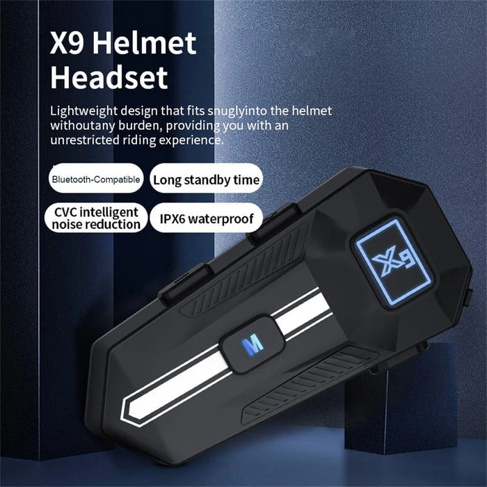 X9 Motorcycle Helmet Bluetooth-Compatible Headset Waterproof Wireless Riding Earphones - White / Hard Mic - 5