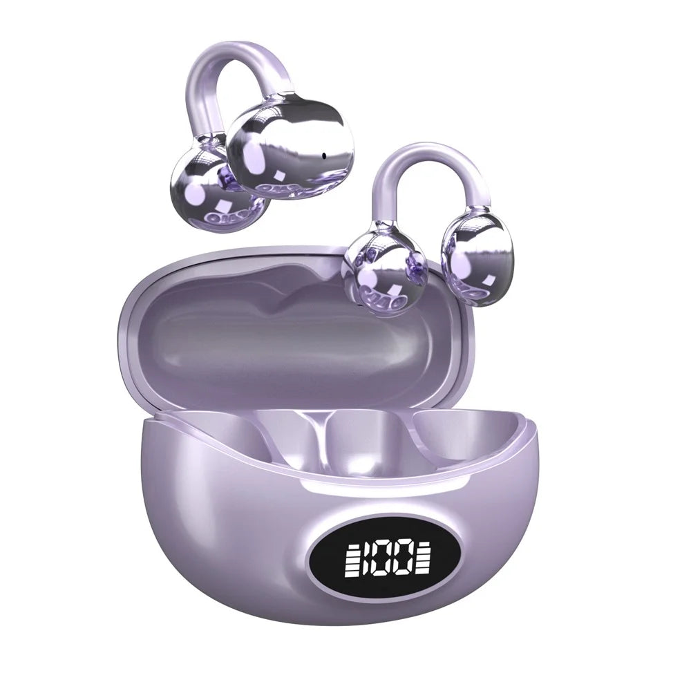 W19 TWS Bluetooth-Compatible 5.4 Earbuds Non In Ear Clip On Sports Running Headphones - Purple - 1
