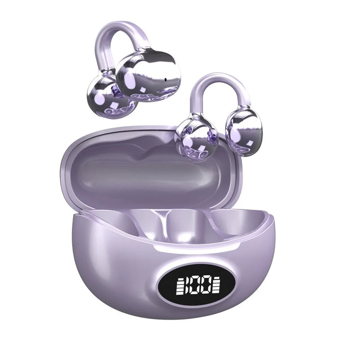 W19 TWS Bluetooth-Compatible 5.4 Earbuds Non In Ear Clip On Sports Running Headphones - Purple - 1