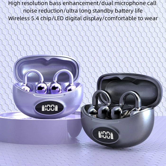W19 TWS Bluetooth-Compatible 5.4 Earbuds Non In Ear Clip On Sports Running Headphones - Purple - 3
