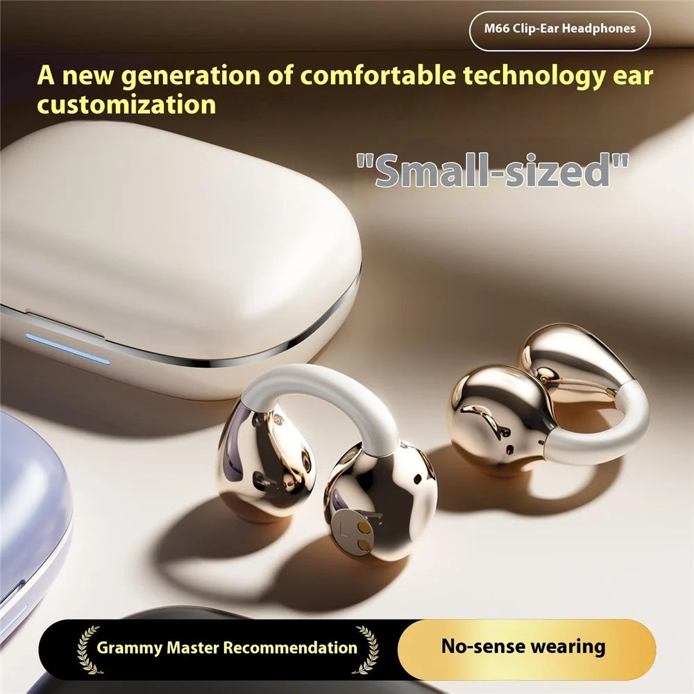 M66 Bone Conduction Ear Clip Wireless Bluetooth-Compatible Earphones Sports Running Headphones - Beige - 3