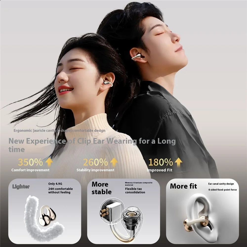 M66 Bone Conduction Ear Clip Wireless Bluetooth-Compatible Earphones Sports Running Headphones - Beige - 4