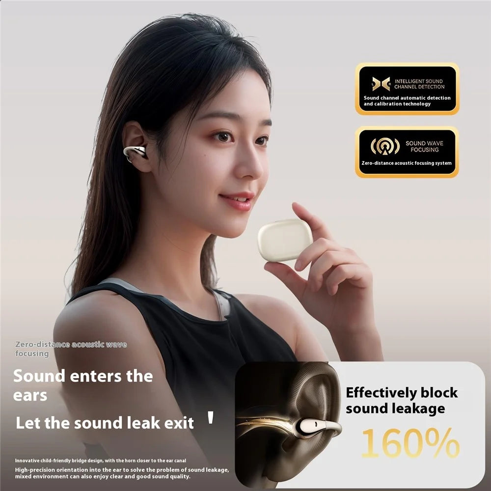 M66 Bone Conduction Ear Clip Wireless Bluetooth-Compatible Earphones Sports Running Headphones - Beige - 7