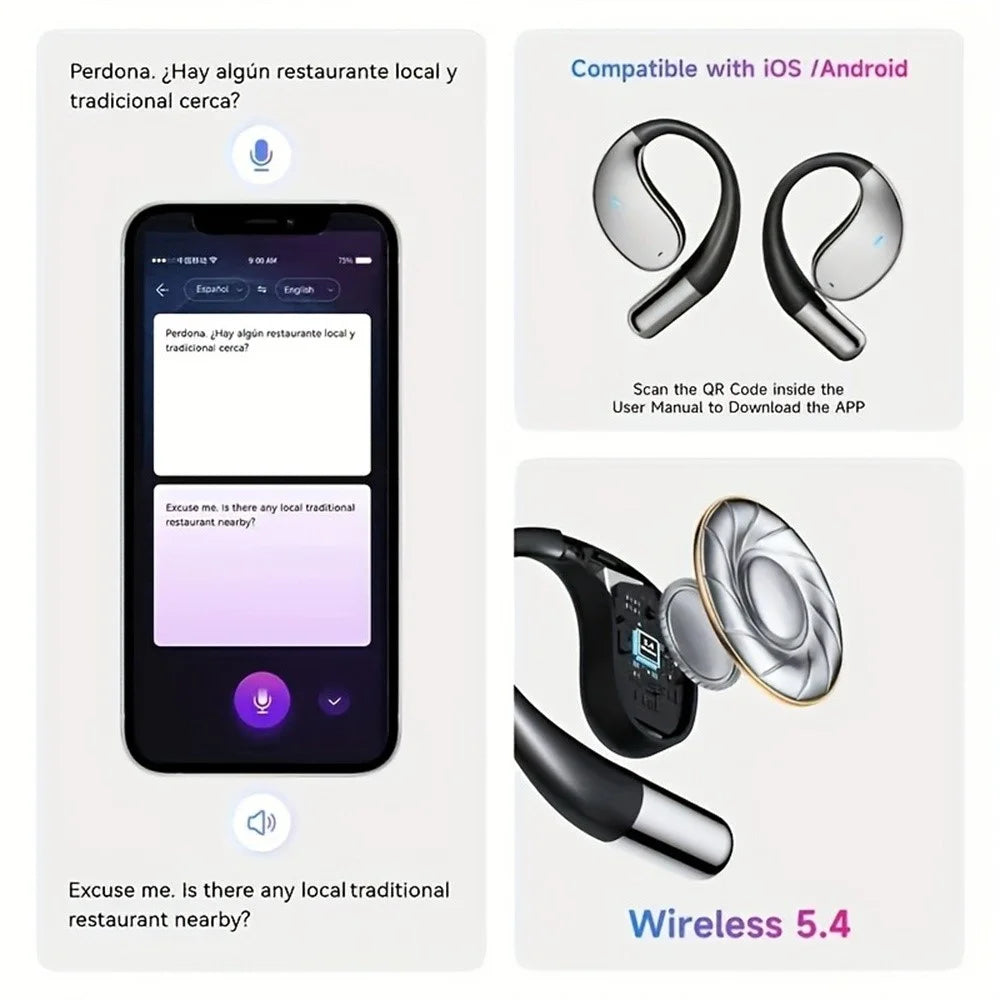 Q39 144 Languages Translation Earbuds HiFi Sound Open Ear Bluetooth-Compatible Music Earphones - Black - 3