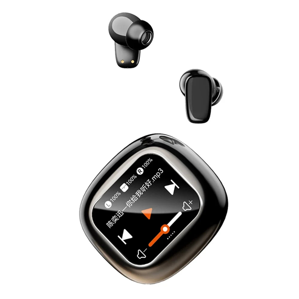 S09 Wireless Earbuds with Full Color Touch Screen Charging Case Noise Cancellation Bluetooth-compatible Headphones - Black - 1
