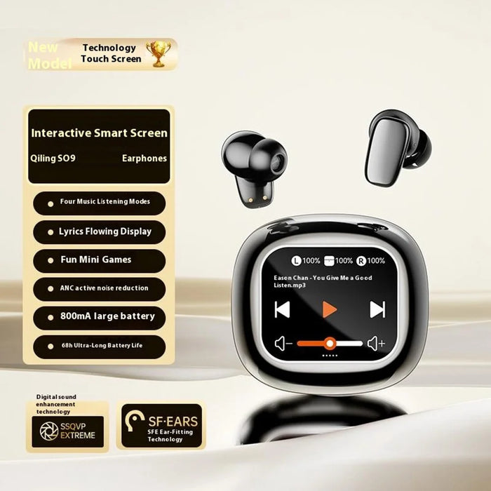 S09 Wireless Earbuds with Full Color Touch Screen Charging Case Noise Cancellation Bluetooth-compatible Headphones - Black - 2
