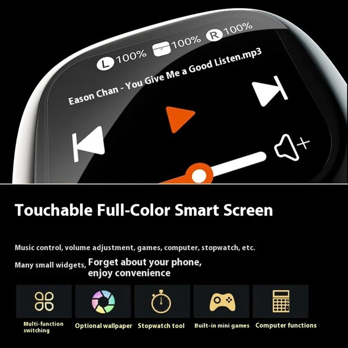 S09 Wireless Earbuds with Full Color Touch Screen Charging Case Noise Cancellation Bluetooth-compatible Headphones - Black - 5