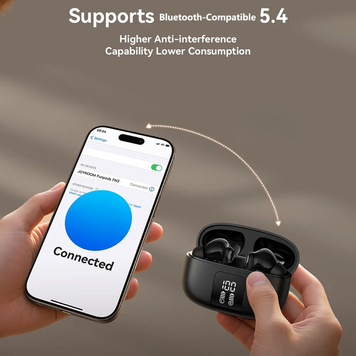 JOYROOM JR-FN3 Wireless Bluetooth-Compatible Earphones ANC Active Noise Cancelling Smart APP Control Headset - Black - 6