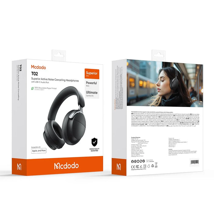 MCDODO HP-142 Superior Active Noise Cancelling Over Ear Headphones Bluetooth-compatible Headset - Black - 7