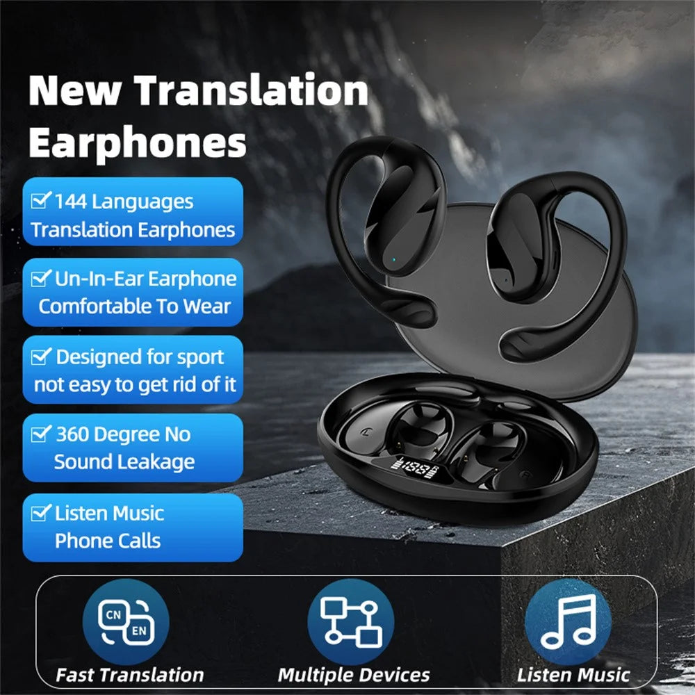 TW100 144 Languages Voice Translation Bluetooth-compatible Earbuds AI Photo Translation Video Call Interpreter Headphones - Black - 4
