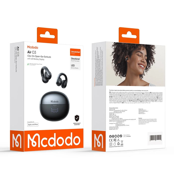 MCDODO HP-816 Clip On C Shape Earbuds Bluetooth-compatible Open Ear Headphones with LED Battery Display - 7