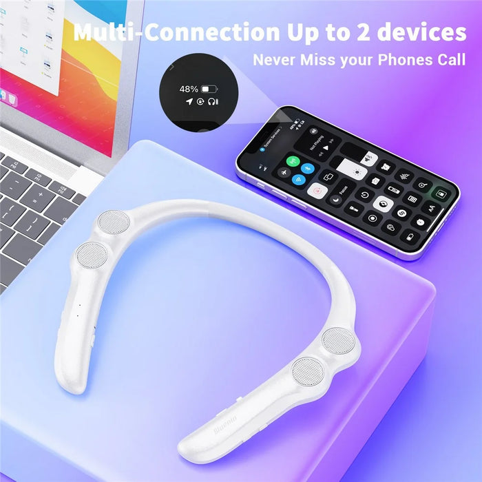 BLUENIN 929S Wearable Bluetooth-compatible Speaker Stereo Surround Sound Waterproof Outdoor Neckband Audio Device - White - 5