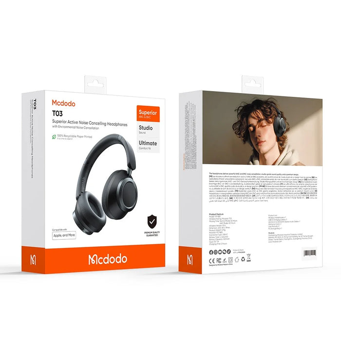 MCDODO HP-582 T03 Series Bluetooth-Compatible Headphone Over-Ear ANC Noise Cancelling Headset - Black - 3