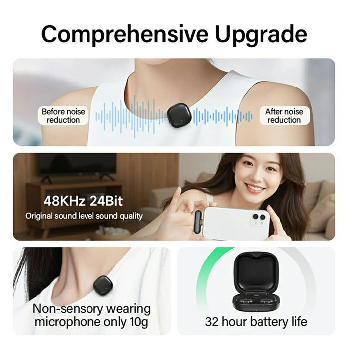 V36 For iPhone 15 / 16 / Android Mini AI Noise Cancelling Wireless Lavalier Microphone with USB-C Receiver - 3