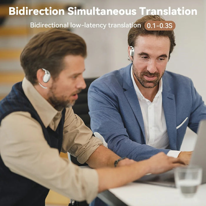 V18 Real-Time Translation Earphones Global Travel Meetings 200+ Languages Translation Headset - Beige - 2