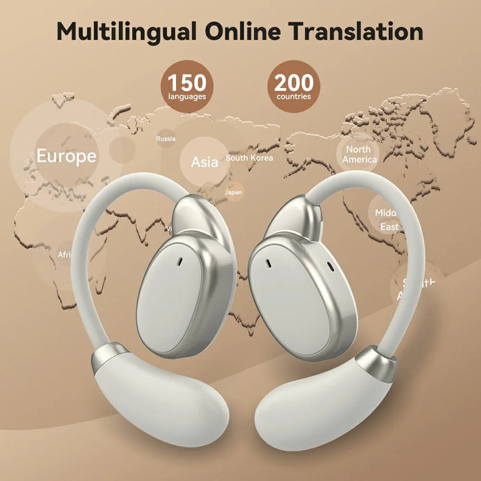 V18 Real-Time Translation Earphones Global Travel Meetings 200+ Languages Translation Headset - Beige - 3