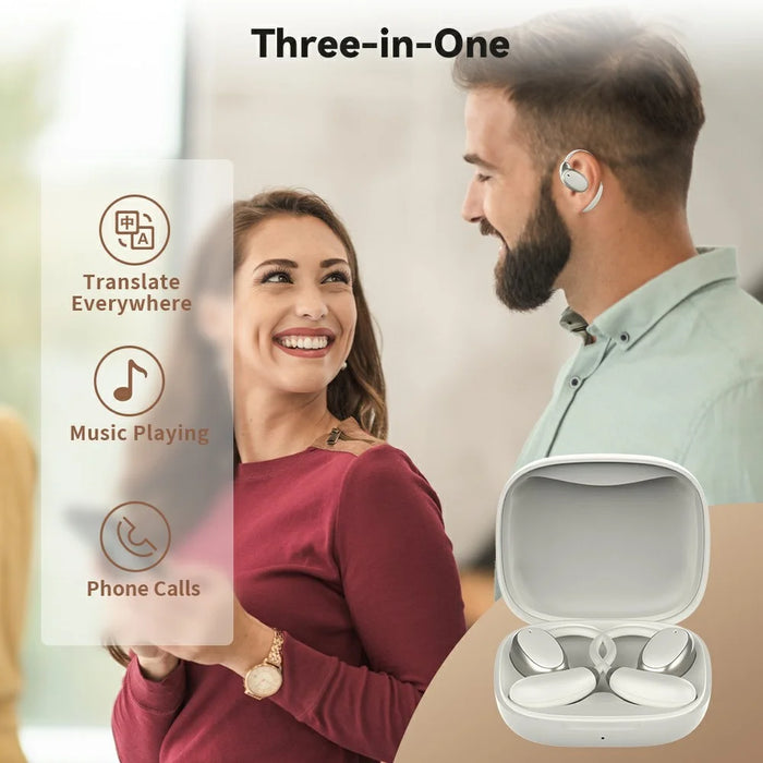 V18 Real-Time Translation Earphones Global Travel Meetings 200+ Languages Translation Headset - Beige - 4