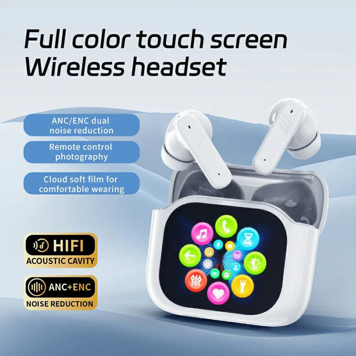 LX50 Bluetooth-Compatible Earphones In Ear ANC Noise Cancelling Headset with Touch Control Color Screen Charging Case - White - 2