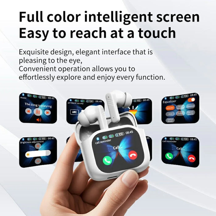 LX50 Bluetooth-Compatible Earphones In Ear ANC Noise Cancelling Headset with Touch Control Color Screen Charging Case - White - 3