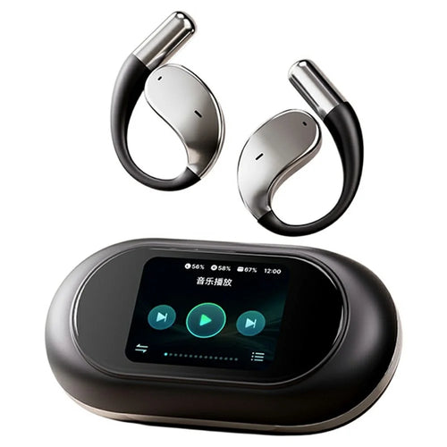 Q39 Pro Bluetooth-Compatible Earphones Support TF Card OWS Earhook Headsets with Color Screen Charging Case - Black - 1