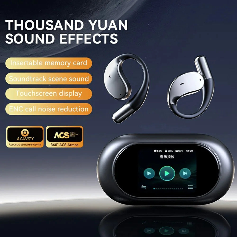 Q39 Pro Bluetooth-Compatible Earphones Support TF Card OWS Earhook Headsets with Color Screen Charging Case - Black - 2