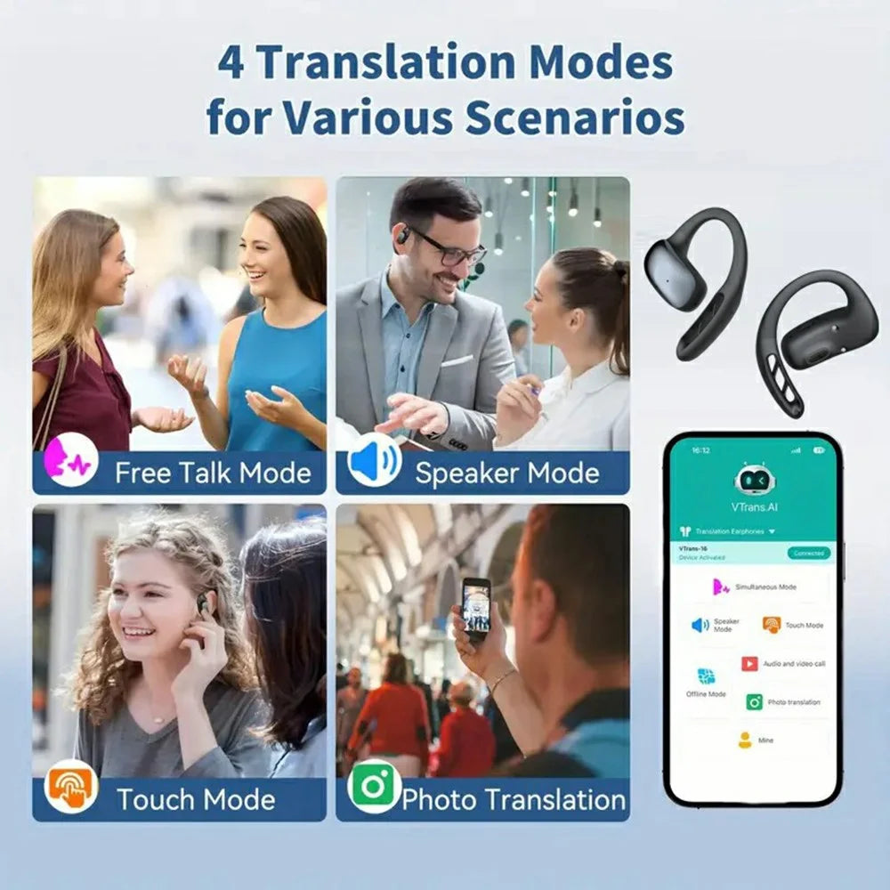 V22 Real-Time Translation Headset Multi-Language Interpretation Conference Travel Abroad Smart Earphones - 4