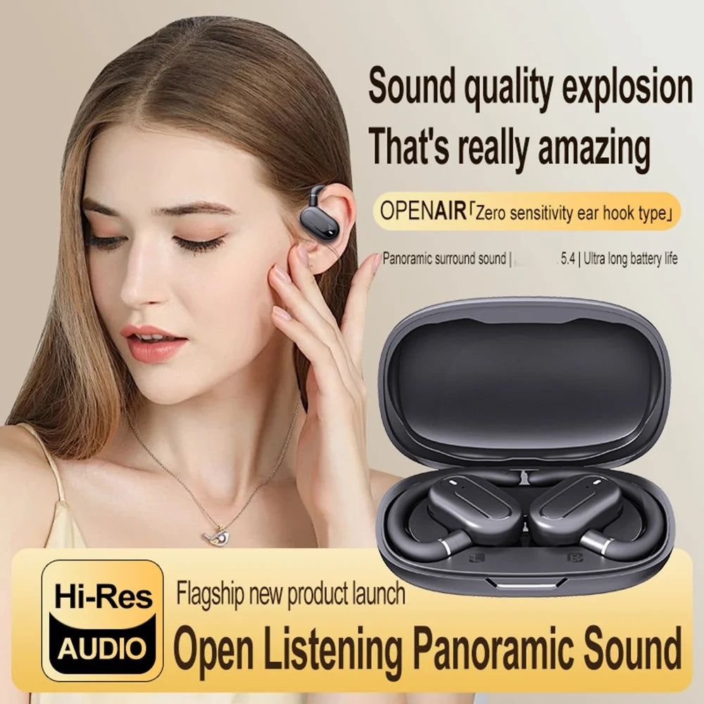 Open Ear Wireless Earbuds Bluetooth-Compatible 5.4 Headphones for Outdoor Running Sports Stereo - Black - 2