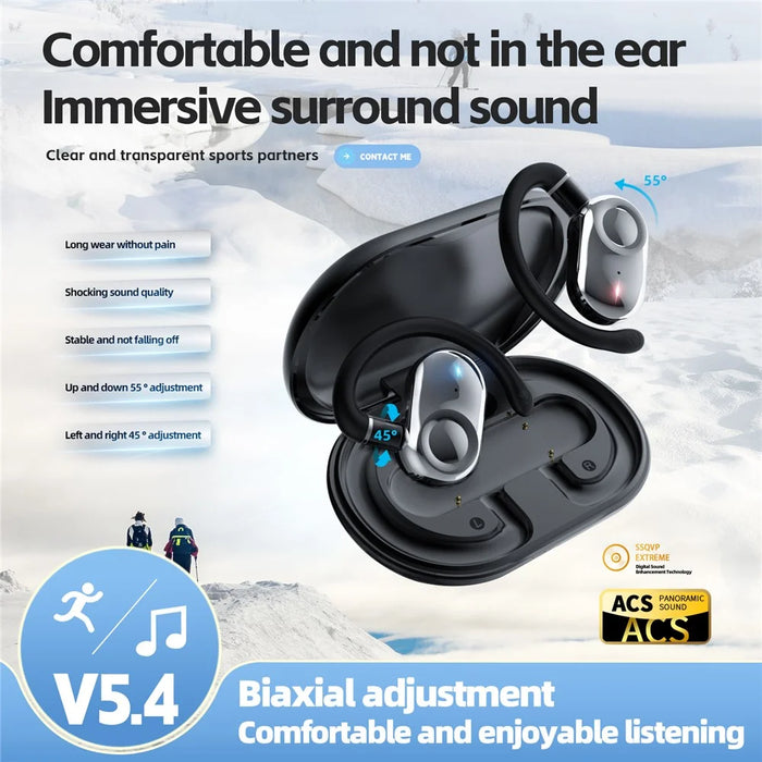 BT 5.4 AI Smart Translator Earbuds Open Ear Design Multi-Angle Adjustable Language Translation - Black - 4