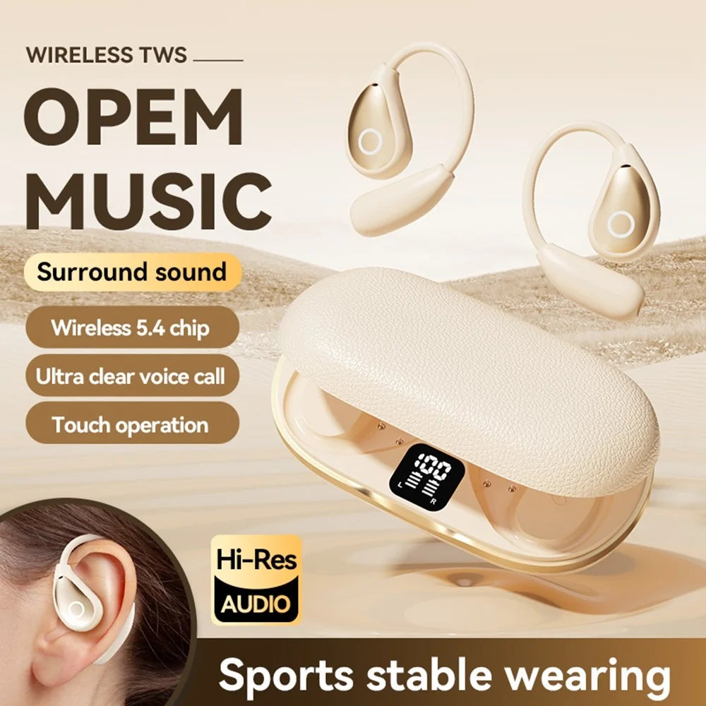 144 Languages Translator Bluetooth-compatible Earphones Open Ear AI Translation Earbuds with Leather Coated Charging Case - Nude - 4