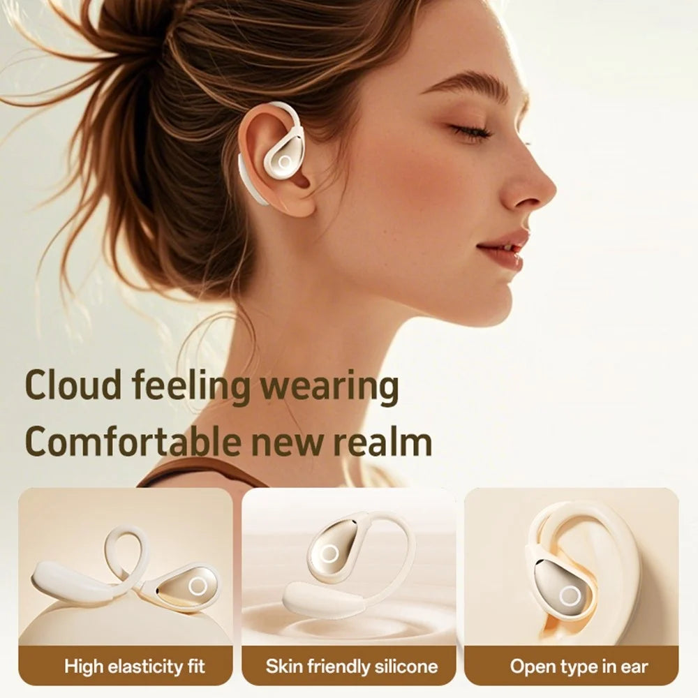 144 Languages Translator Bluetooth-compatible Earphones Open Ear AI Translation Earbuds with Leather Coated Charging Case - Nude - 7