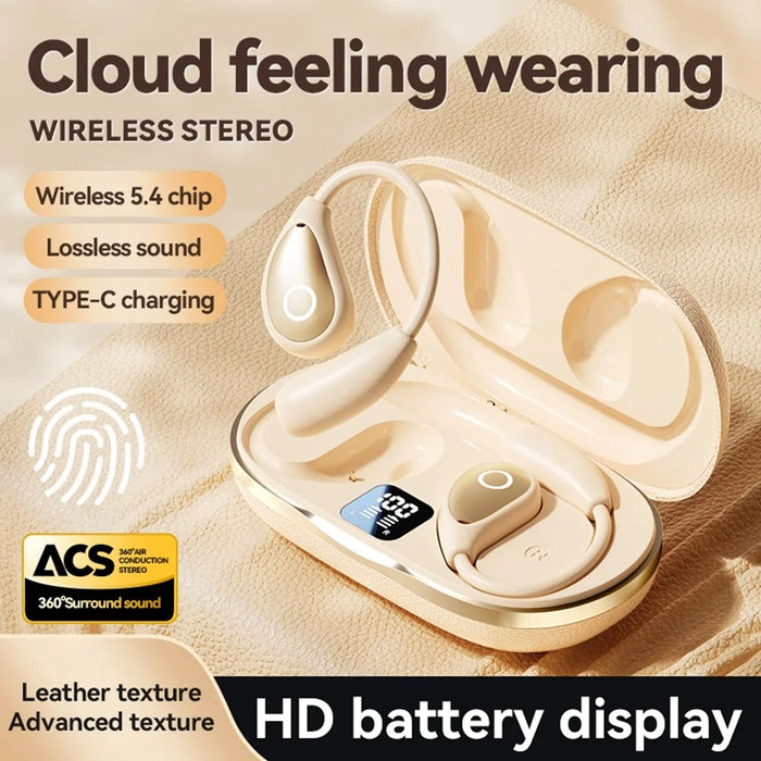Open Ear Wireless Earbuds Noise Reduction Bluetooth-compatible Headphones with Leather Coated Charging Case - Nude - 3