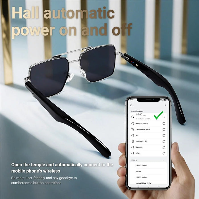 GT-30 AI Translation Smart Glasses HD Audio Bluetooth-compatible Music Calling UV Protection Sunglasses - Silver+Grey - 6