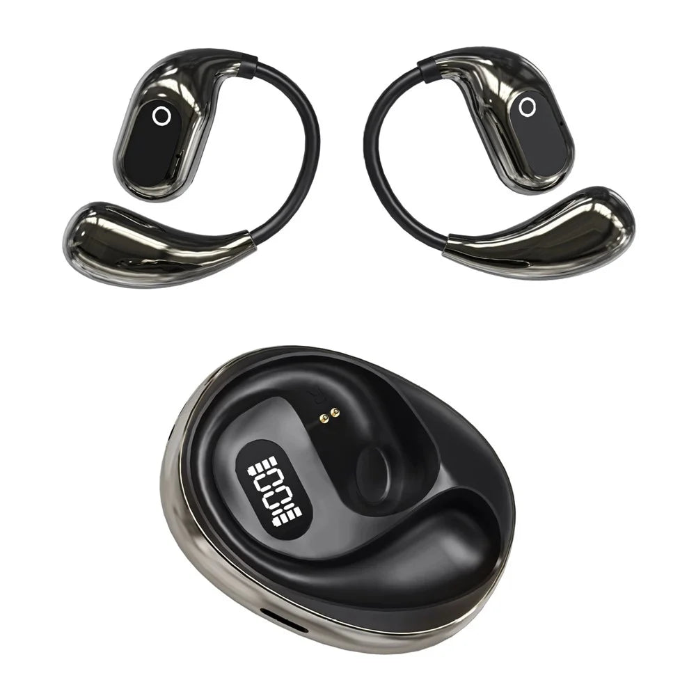 BT 5.4 Mini TWS Earbuds Smart Digital Display Earhook Wireless Sports Headset AI Translation Headphones - Black - 1