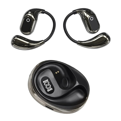 BT 5.4 Mini TWS Earbuds Smart Digital Display Earhook Wireless Sports Headset AI Translation Headphones - Black - 1