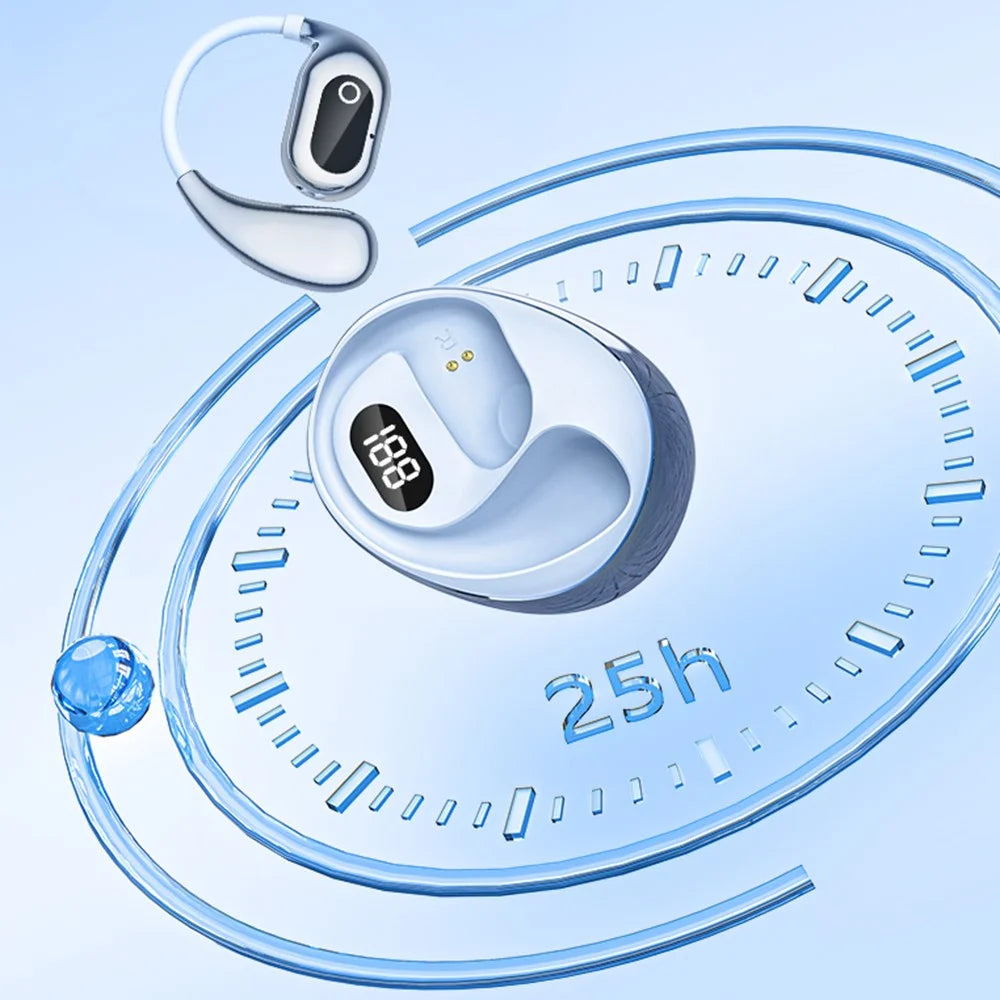 BT 5.4 Mini TWS Earbuds Smart Digital Display Earhook Wireless Sports Headset AI Translation Headphones - Black - 5