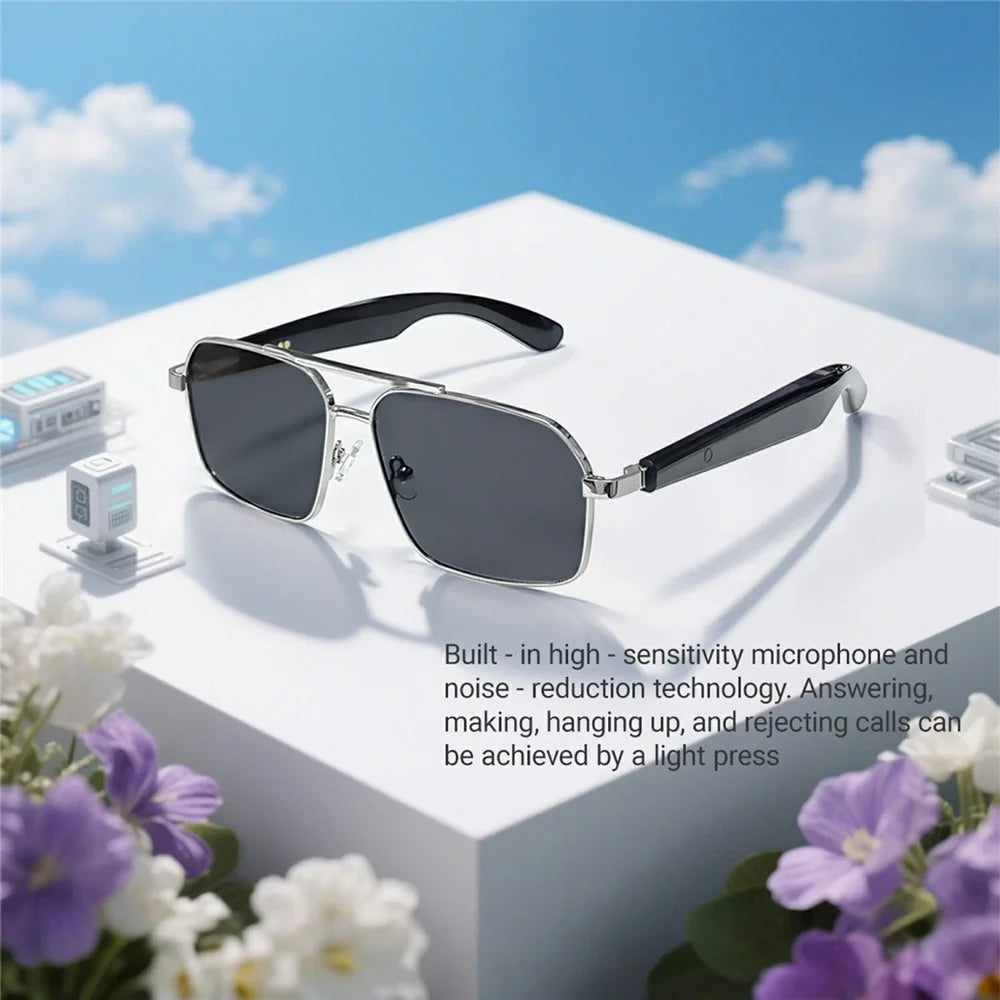 GT-31 UV400 Protection Sunglasses HD Audio Bluetooth-compatible Music Call  AI Translation Smart Glasses - Silver+Grey - 4