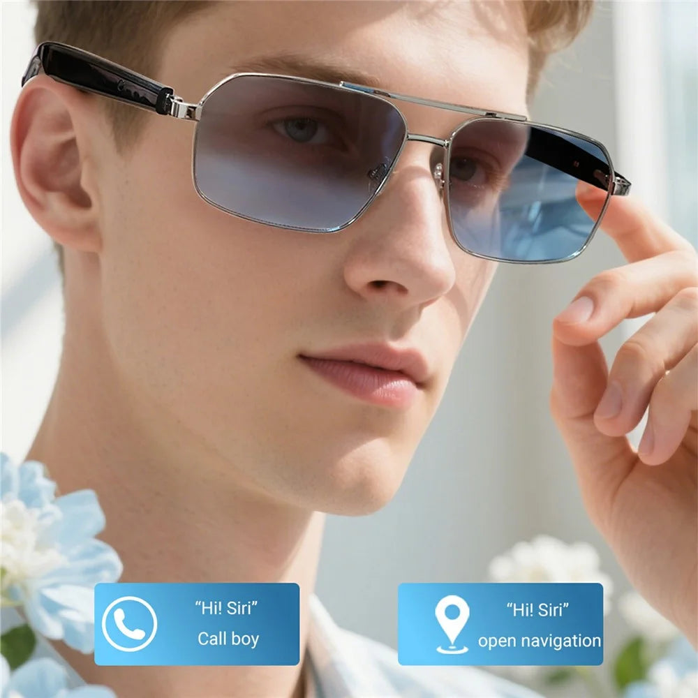GT-31 UV400 Protection Sunglasses HD Audio Bluetooth-compatible Music Call  AI Translation Smart Glasses - Silver+Grey - 6
