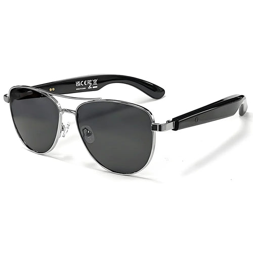 GT-32 Bluetooth-compatible Music Eyeglasses AI Translation Smart Glasses UV Protection Sunglasses - Silver+Grey - 1