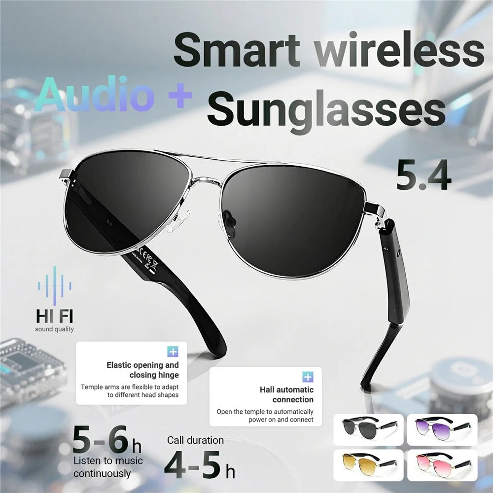 GT-32 Bluetooth-compatible Music Eyeglasses AI Translation Smart Glasses UV Protection Sunglasses - Silver+Grey - 4
