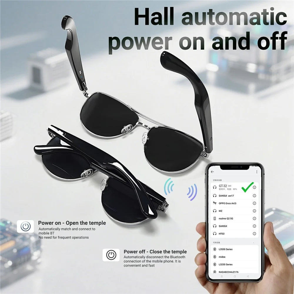 GT-32 Bluetooth-compatible Music Eyeglasses AI Translation Smart Glasses UV Protection Sunglasses - Silver+Grey - 5