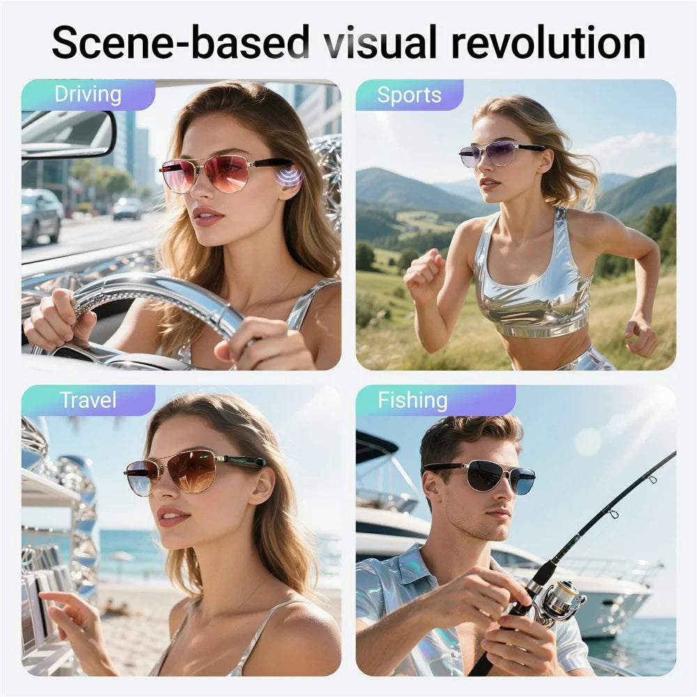 GT-32 Bluetooth-compatible Music Eyeglasses AI Translation Smart Glasses UV Protection Sunglasses - Silver+Grey - 6