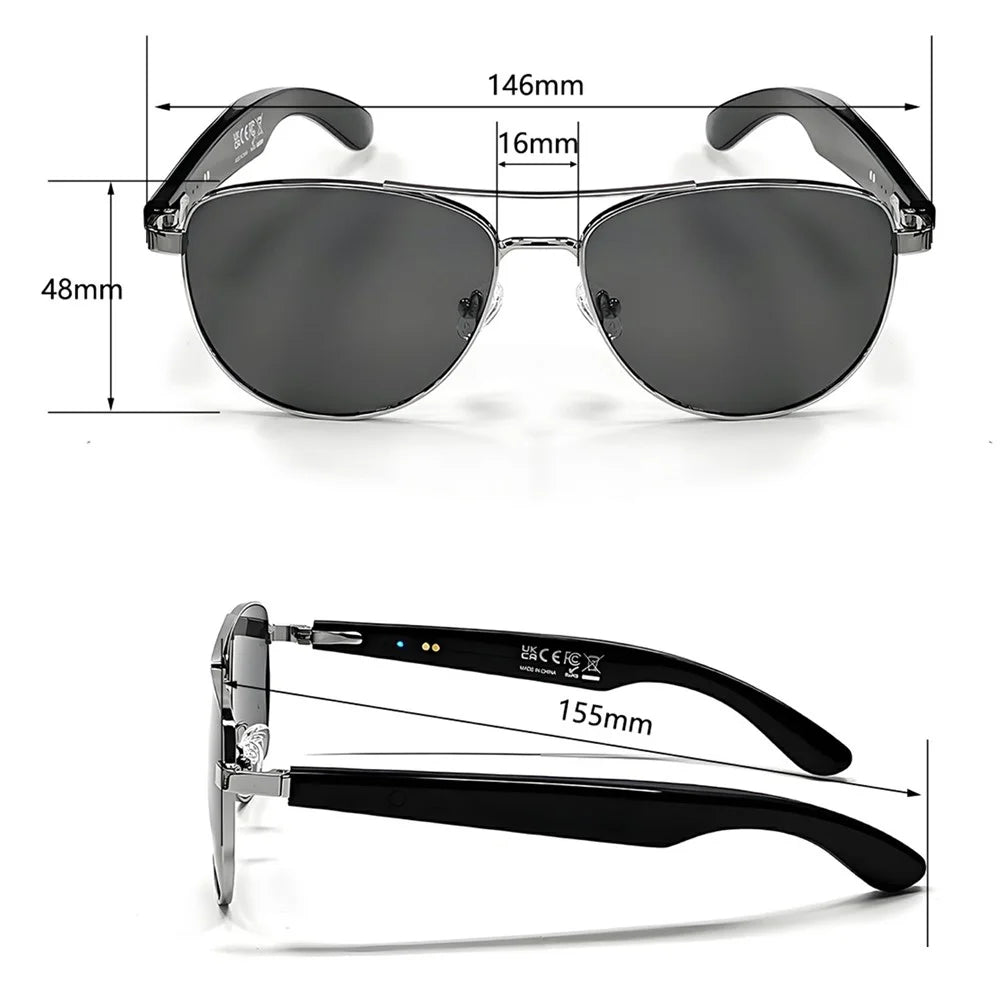 GT-32 Bluetooth-compatible Music Eyeglasses AI Translation Smart Glasses UV Protection Sunglasses - Silver+Grey - 7