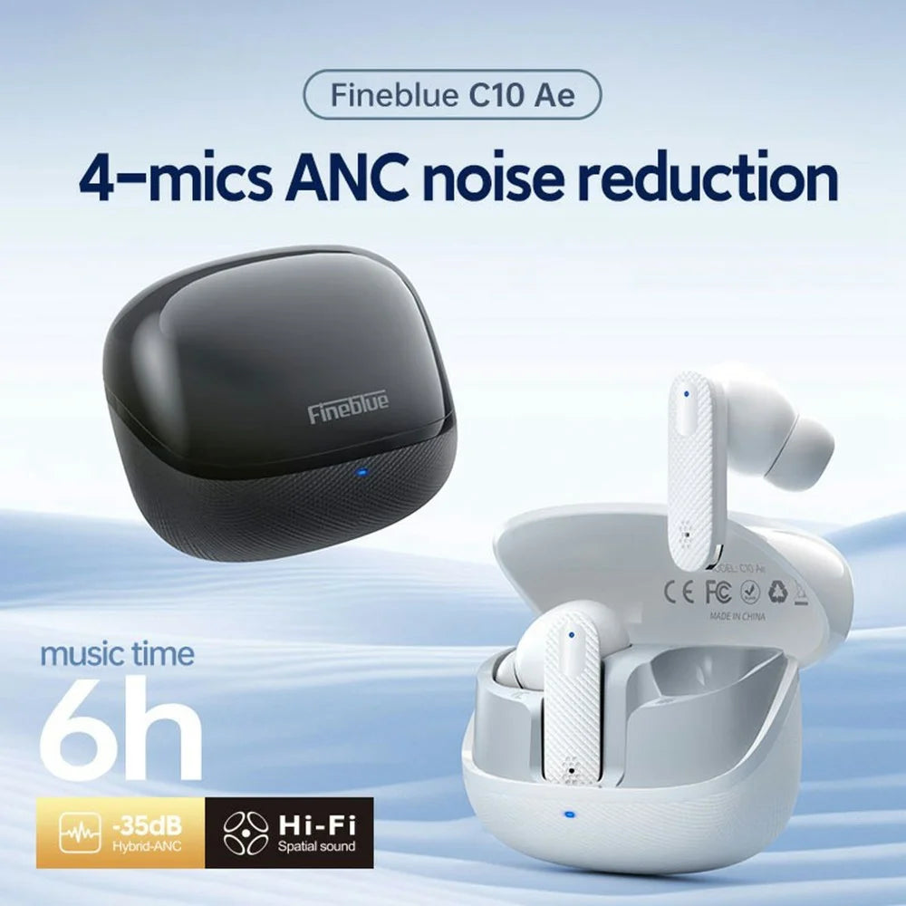 FINEBLUE Wireless Stereo TWS Earphones Dual Mic ANC Noise Cancellation Bluetooth-Compatible Headsets - White - 3