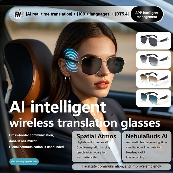 GY100 AI Translation Wireless Eyeglasses Touch Control HD Audio Bluetooth-compatible Smart Glasses - Silver Frame+Grey Lens - 6