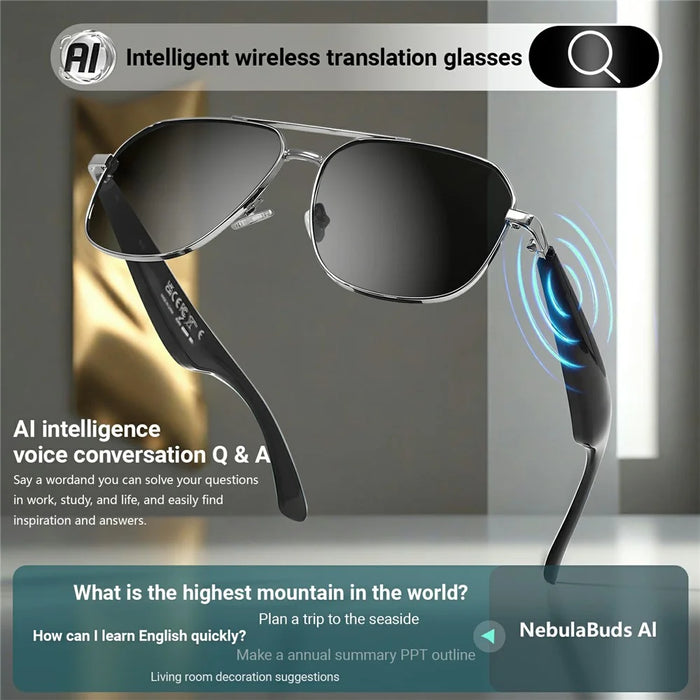 GY100 AI Translation Wireless Eyeglasses Touch Control HD Audio Bluetooth-compatible Smart Glasses - Silver Frame+Grey Lens - 7