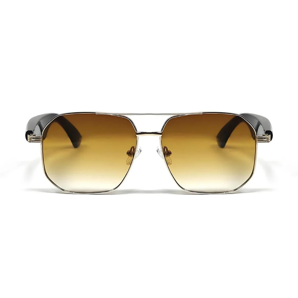 GY300 AI Translation Smart Glasses Bluetooth-compatible Wireless Headset Eyeglasses Anti UV Sports Sunglasses - Gold Frame+Tan Lens - 3
