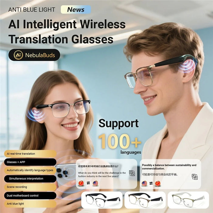 GY600 AI Translation Smart Glasses Bluetooth-compatible Wireless Headset Anti Blue Light Eyeglasses - Silver+Black - 7