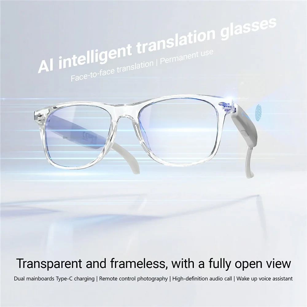 F16 AI Translation Bluetooth-compatible Earphone Glasses Touch Control Wireless Headset Smart Eyewear - Clear Frame / Anti Blue Light - 5